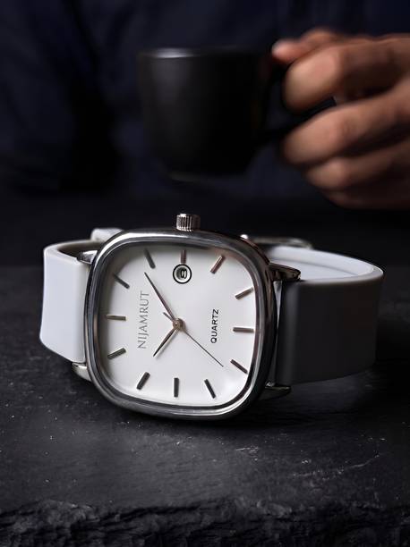 UNISEX Analog Quartz Wrist Watch, Date Display, Square Dial, Soft Silicone Strap Analog Watch  - For Men & Women NJM51