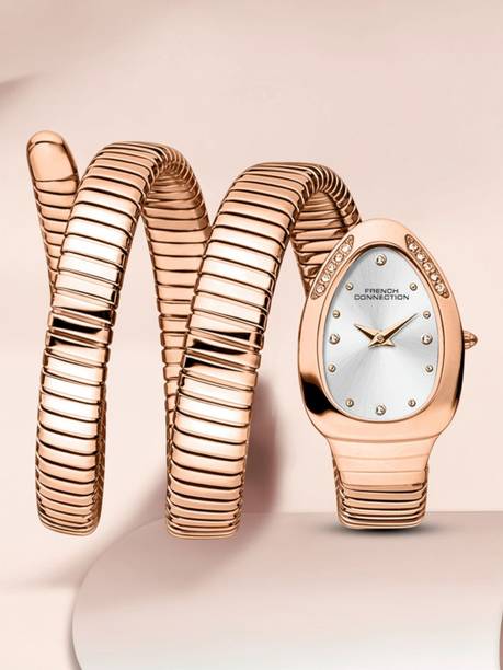 The Mystic Curve Women's Rose Gold Watch | Rhinestones Silver Sunray Dial Analog Watch - For Women FCN0110SRGM