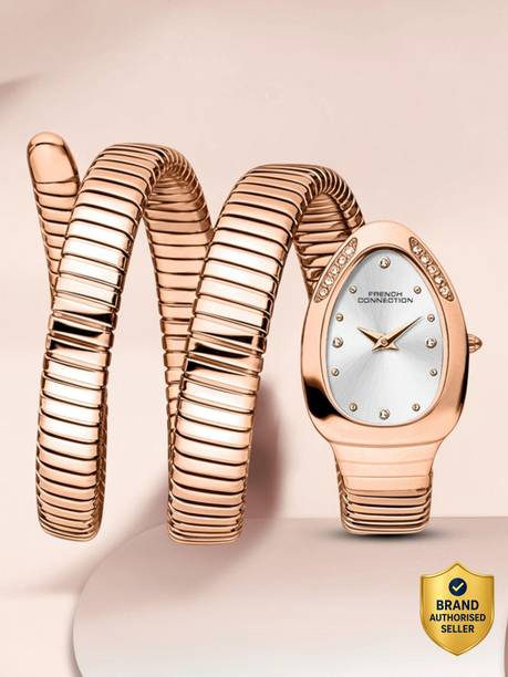 The Mystic Curve Women's Rose Gold Watch | Rhinestones Silver Sunray Dial Analog Watch - For Women FCN0110SRGM