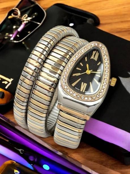 Snake Watch||Black Dial|| Crystal-Studded Triangle Dial || Ladies Fashion Women Analog Watch - For Women snake watch