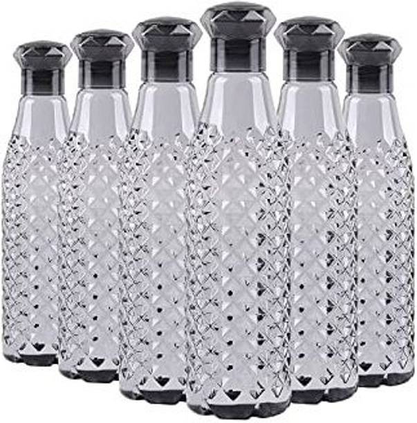 LIVORY Plastic BLACK Diamond Water Bottle for Fridge Office Gym (1000 ml) - Pack of 6 6000 ml Plastic Bottle