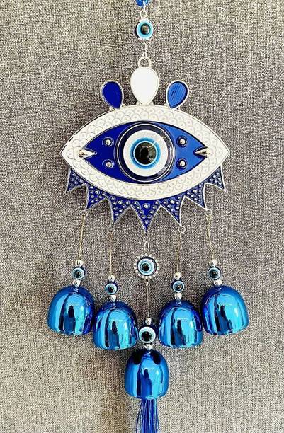 HYATT CREATION 5 Bells Evil Eye Wall Hanging - Good Luck Charm & Prosperity Decor for Your Home Glass Windchime