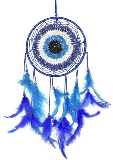 ASIAN HOBBY CRAFTS Dream Catcher Wall Hanging with Natural Feathers – Evil Eye Feather Dream Catcher