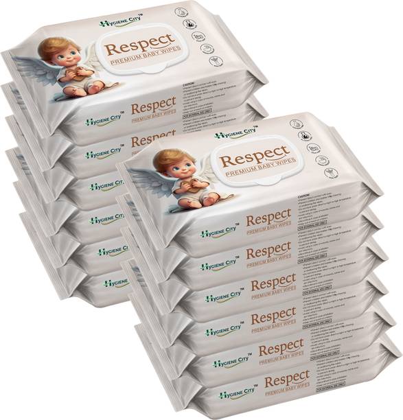 RESPECT Baby Wipes with Lid, Purified Water, Almond Oil & Vitamin E, Pack of 12