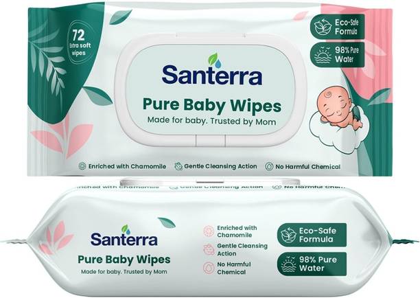Santerra Pure Baby Wipes Enriched with Chamomile & Vitamin-E Pack of 1 (72 Wipes)