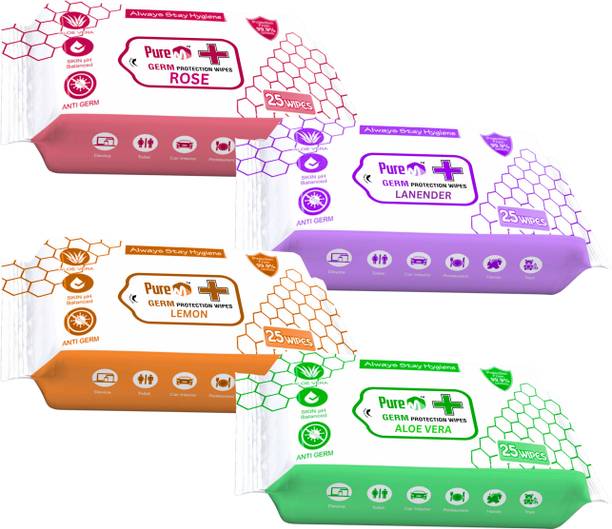 Pure M Germ Protection Wipes 99.99% for Skin & Surfaces Mix pack 4
