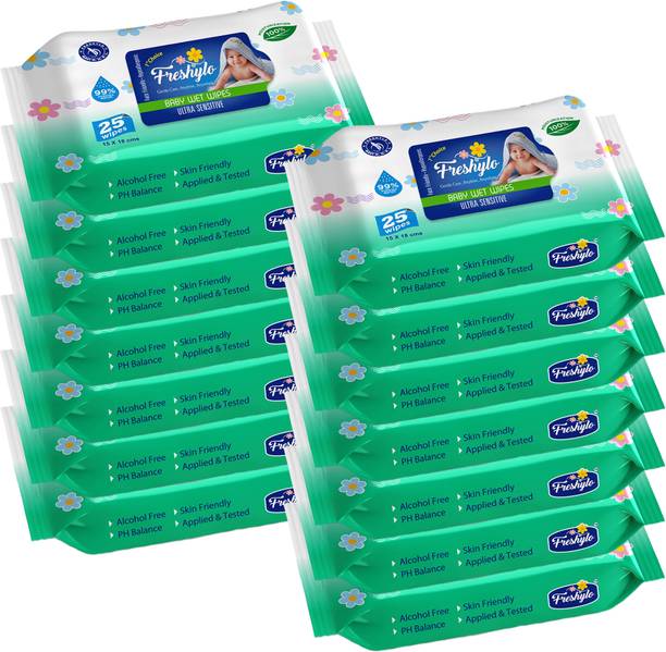 Freshylo Baby Wipes with 99%Purified Water& Glycerine| pH-Balanced Wet Tissues,Pack of 14
