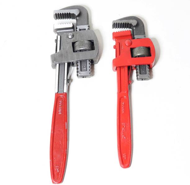 WallVilla Set Of 2 Pipe Wrenches Adjustable Head (10In, 12In) Heavy Duty Single Sided Pipe Wrench