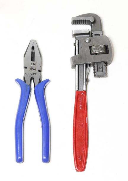 WallVilla Pack Of 2 Hand Tools Combo 1Pcs Plier | 1Pcs Pipe Wrench 12in Hand Tool Kit