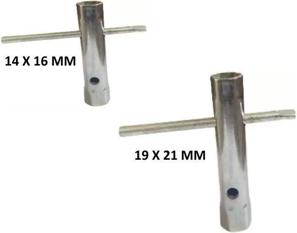 2ps Set Multi-vehicle Plug Spanners Tool (14X16MM) & (19X21MM) For Hero Honda And Bajaj Motorbikes Chrome Plated Finish, Essential Choice Double Sided Pipe Wrench
