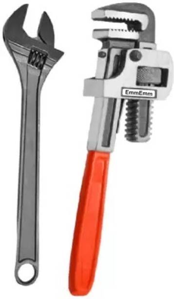 EmmEmm Super Combo of 10 Inch Drop Forged Pipe Wrench & 8 Inches Adjustable Wrench Pipe Wrench