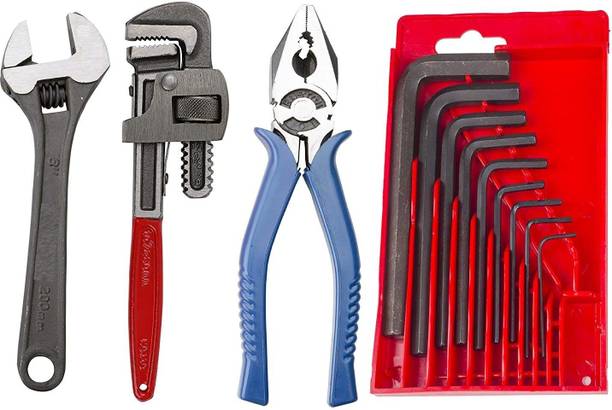 10 Inch Pipe Wrench 8 Inch Combination Plier 9Pcs Allen Key With 8In Spanner Single Sided Pipe Wrench