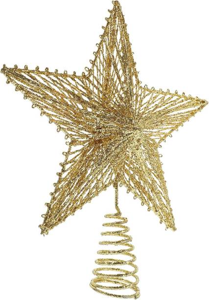 Smizzy Glitter Golden Star Tree Topper 24 Cm| Christmas Tree Ornament for Holiday Décor Topper Ornaments Pack of 1