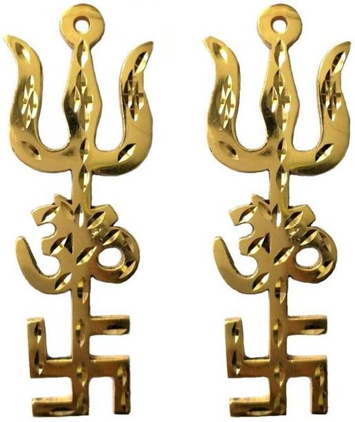 Fellix Swastik Om Trishul Trishakti Yantra / Brass 6 inch (Pack Of 2 ) Brass Yantra