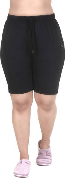 Solid Women Black Basic Shorts