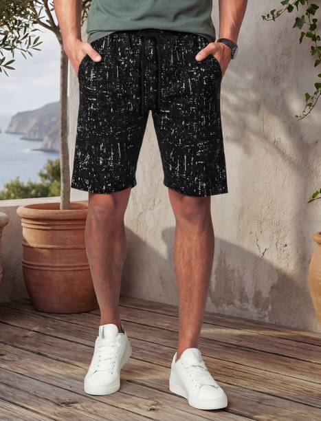 FEEL TRACK Printed Men Black Bermuda Shorts, Regular Shorts, Basic Shorts