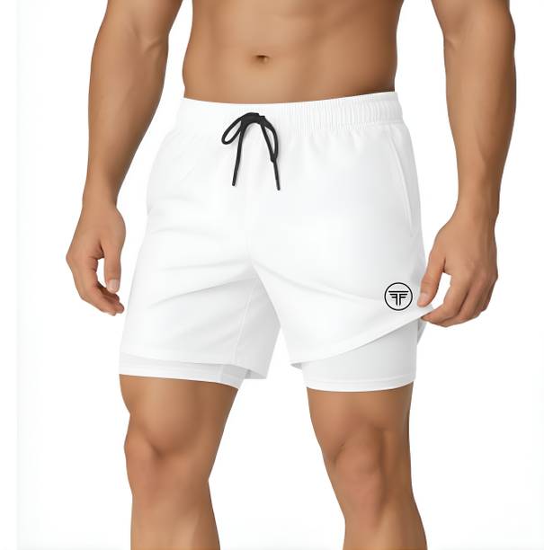 Solid Men White Gym Shorts, Running Shorts, Sports Shorts, Compression Shorts
