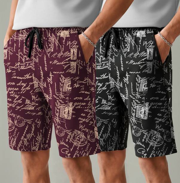 TRIPR Printed Men Maroon, Black Regular Shorts