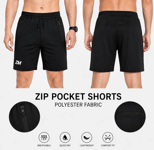 Arvind Solid Men Black Gym Shorts, Sports Shorts