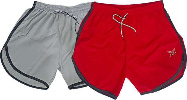 mokshii Solid Men Red, Grey Regular Shorts, Beach Shorts, Running Shorts, Gym Shorts, Night Shorts