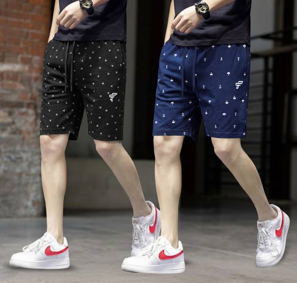 FEEL TRACK Printed Men Black, Dark Blue Regular Shorts