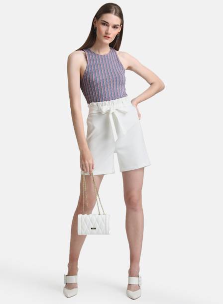 Solid Women White Basic Shorts
