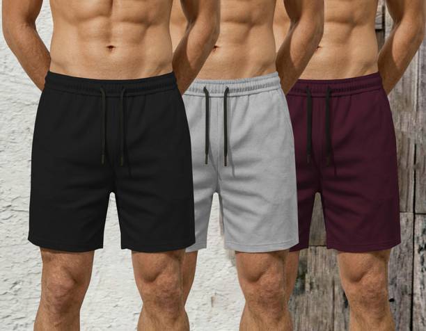 TRIPR Solid Men Black, Grey, Maroon Regular Shorts