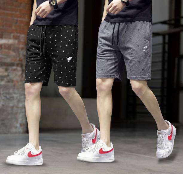 FEEL TRACK Printed Men Black, Grey Regular Shorts