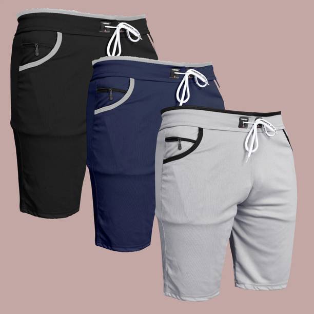 WeReKo Solid Men Dark Blue, Silver, Black Casual Shorts