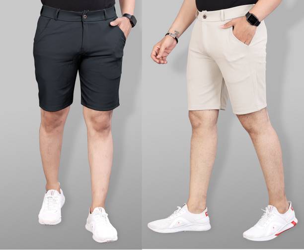 INDICLUB Solid Men Grey, Beige Sports Shorts