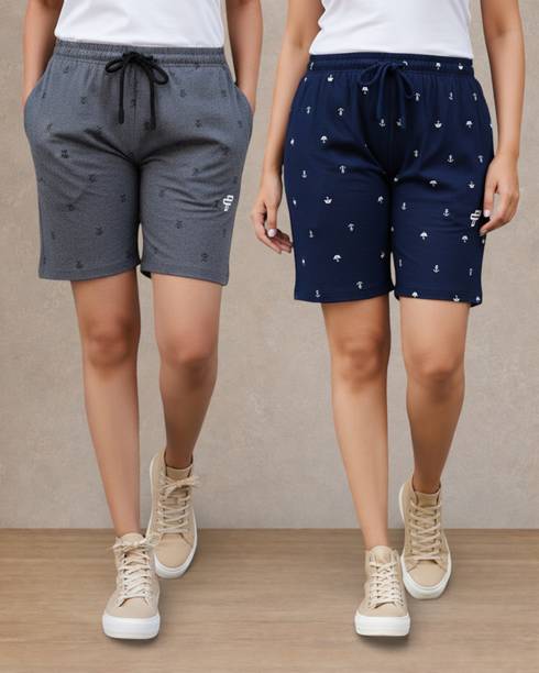 FEEL TRACK Printed Men Dark Blue, Grey Regular Shorts