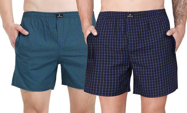 String Checkered Men Dark Blue, Green Boxer Shorts