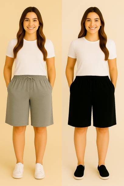 IKHLAS Solid Women Multicolor Regular Shorts