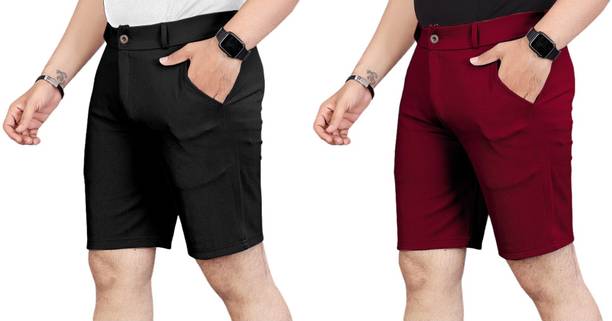 INDICLUB Solid Men Black, Maroon Running Shorts
