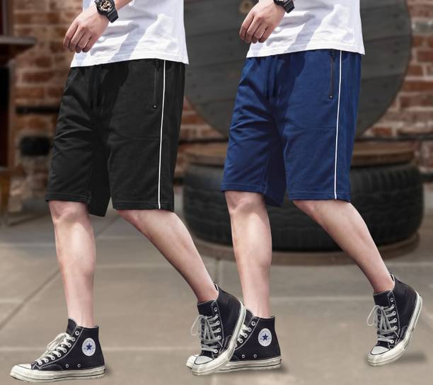 FEEL TRACK Solid Men Black, Blue Regular Shorts