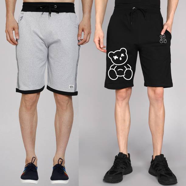 GYRFALCON Printed Men Black, Silver Casual Shorts