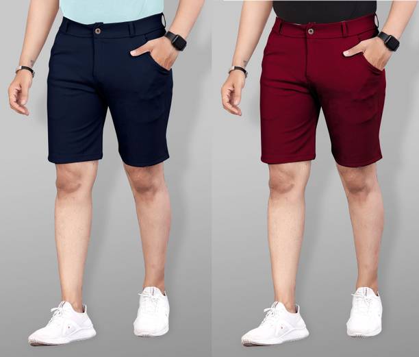 INDICLUB Solid Men Blue, Maroon Sports Shorts