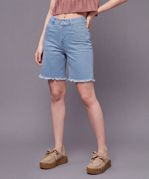Solid Women Denim Light Blue Denim Shorts
