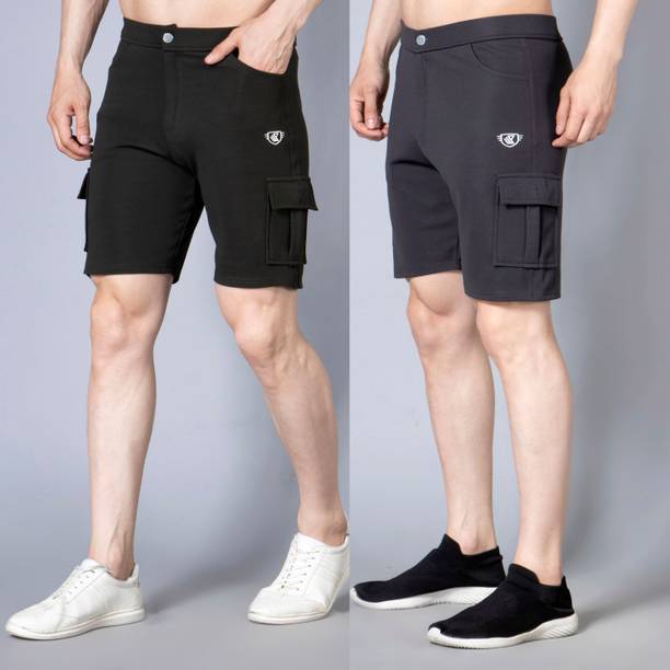 Pack of 2 Printed Men Grey, Black Casual Shorts