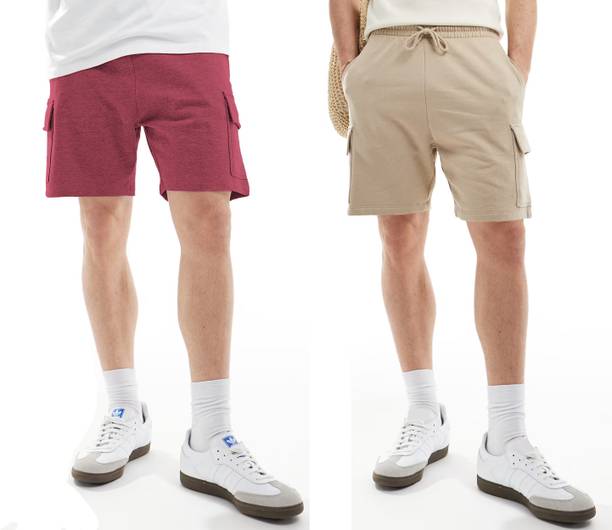 GYRFALCON Solid Men Maroon, Beige Cargo Shorts
