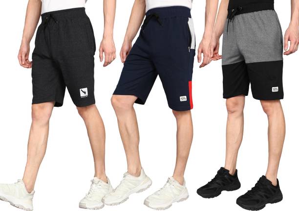 GYRFALCON Self Design Men Dark Grey, Dark Blue, Grey Regular Shorts