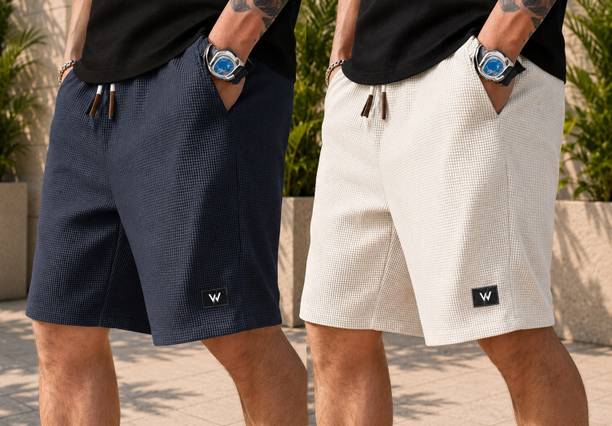 Self Design Men Grey, White Regular Shorts