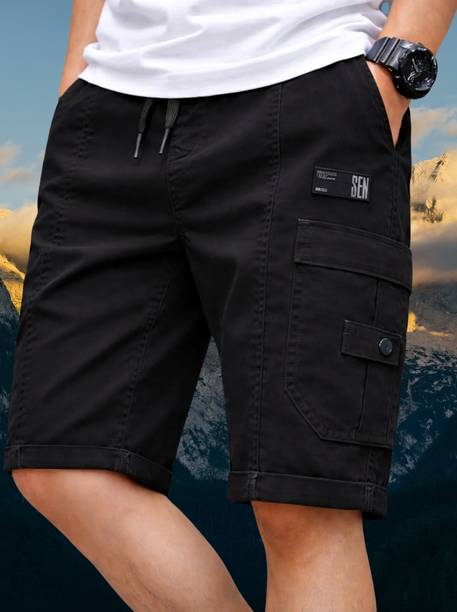 ZENVAR Solid Men Black Denim Shorts