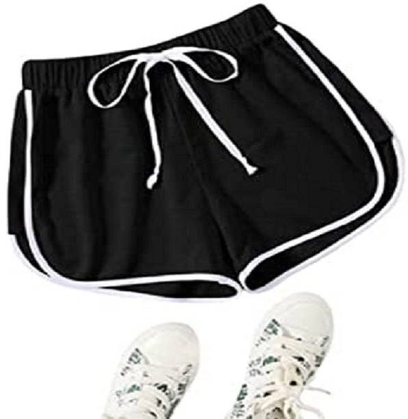 TUSI Solid Women Black Regular Shorts