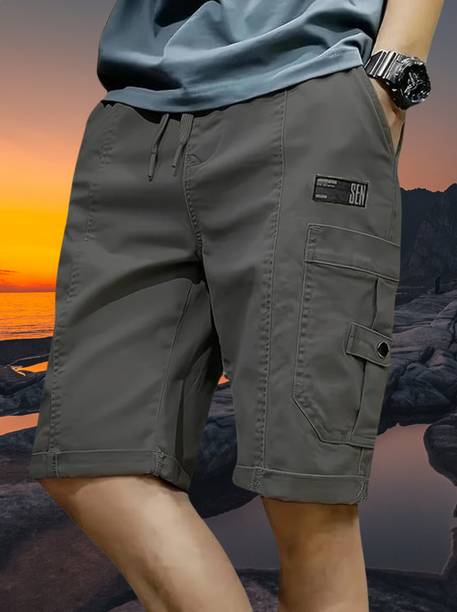 TRONX Solid Men Grey Cargo Shorts
