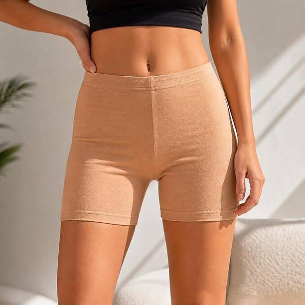 Maxtitude Women Beige Cycling Shorts - High Waist Gym Running Sports Wear