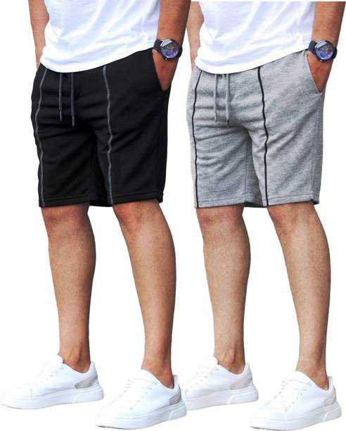 Jungle Berry Solid Men Grey, Black Casual Shorts