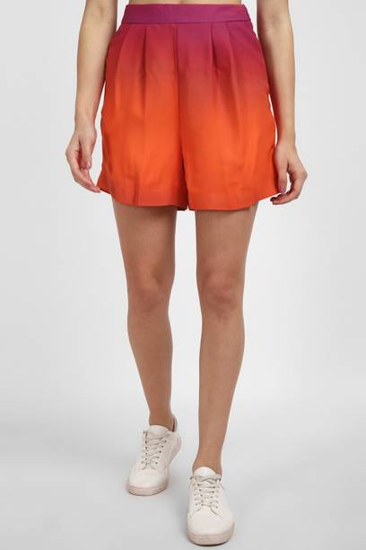 Solid Women Orange Regular Shorts