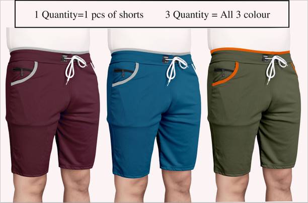 Solid Men Silver Regular Shorts
