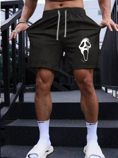 SCOTT FINCHER Graphic Print Men Black Basic Shorts